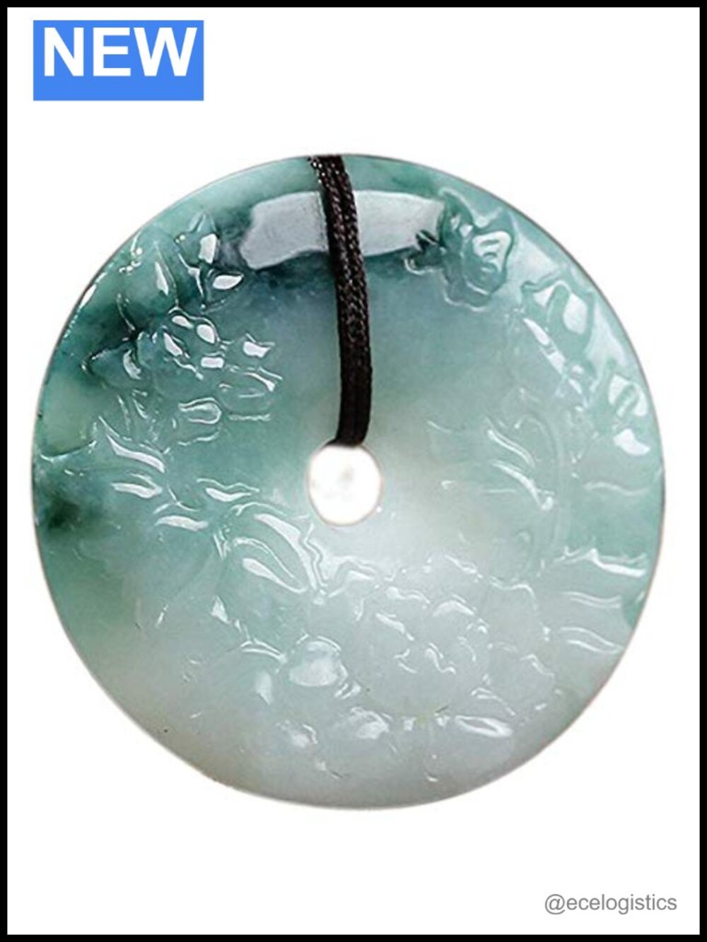 Natural Jadeite Carved Flower Butterfly Safety Button Pendant Amulet